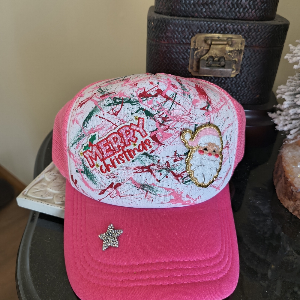 Christmas Hand painted Hat Santa Merry Christmas